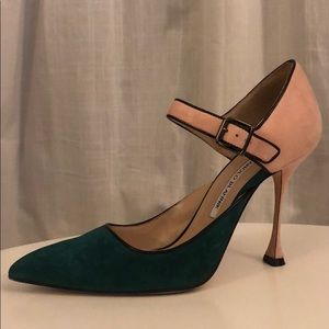 Manolo Blahnik Chiflada MO105 Green Pink Suede